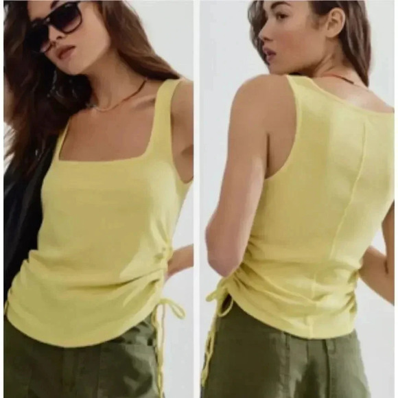 NWT Pilcro Square Neck Ruched Ribbed Tank with Side Ties - Picture 1 of 6